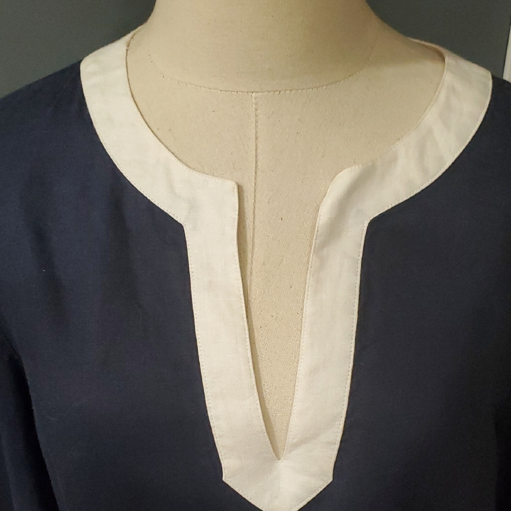 Lauren Ralph Lauren Linen  Blue and White Tunic top Sz XL - Picture 5 of 11